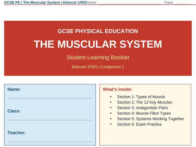 Muscular System | Edexcel GCSE PE | Student Booklet – Write-In Activities