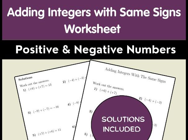 Adding Integers with Same Signs Worksheet | Positive & Negative Numbers