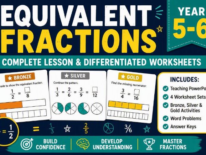 Equivalent Fractions Lesson Pack | Year 5-6 | Teaching Slides, Worksheets & Answers
