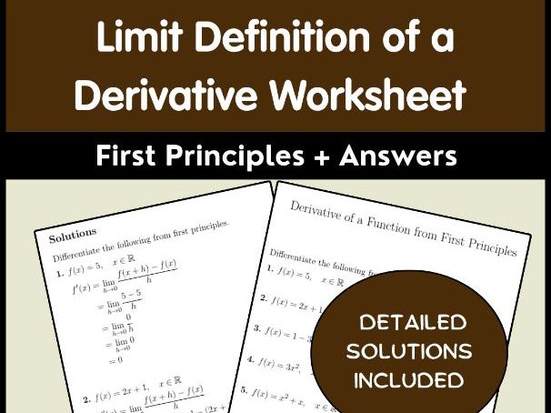 Limit Definition of a Derivative Worksheet First Principles + Answers