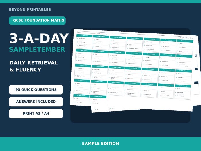 FREE GCSE Foundation One-Mark Skills 3-a-Day Sample | Answers | A3