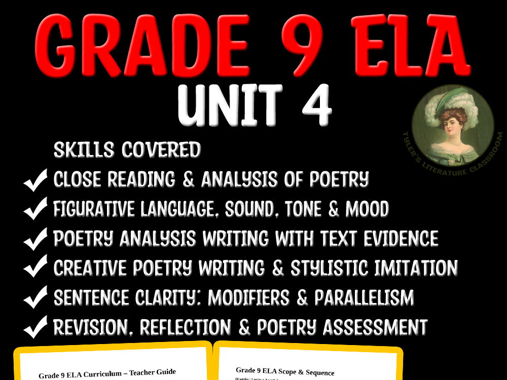 Poetry Grade 9 Unit 4 Bundle | 9th Grade Analysis & Figurative Language Packet