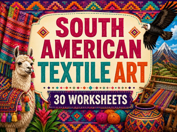 South American Textile Art Worksheets | 30 No-Prep Drawing & Pattern Activities | KS2 KS3 KS4 Art Co