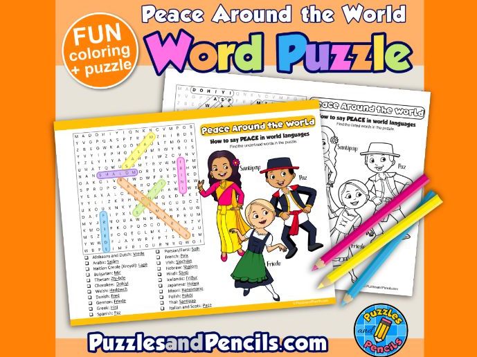 Peace Around the World Word Search Puzzle and Colouring | Peace Wordsearch