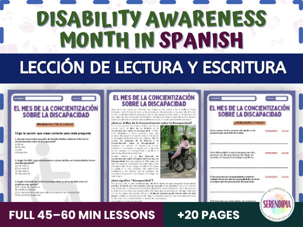 Disability Awareness Month Reading Passage and Comprehension Activities in Spanish B2-C1-C2 Level