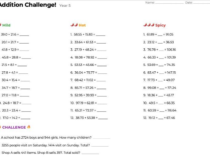 Year 5 Maths Challenge Pack - 4 Operations and Fractions - 20 Worksheets