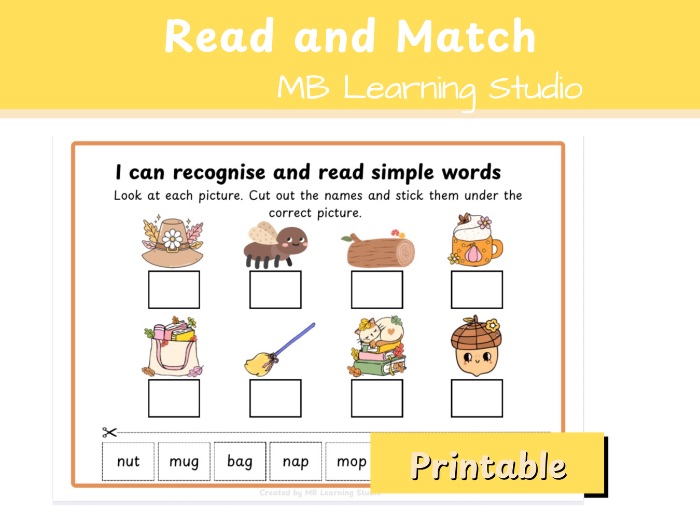 Autumn / Fall Themed Read and Match Worksheet – Phonics Activity for EYFS, KS1, Pre-K