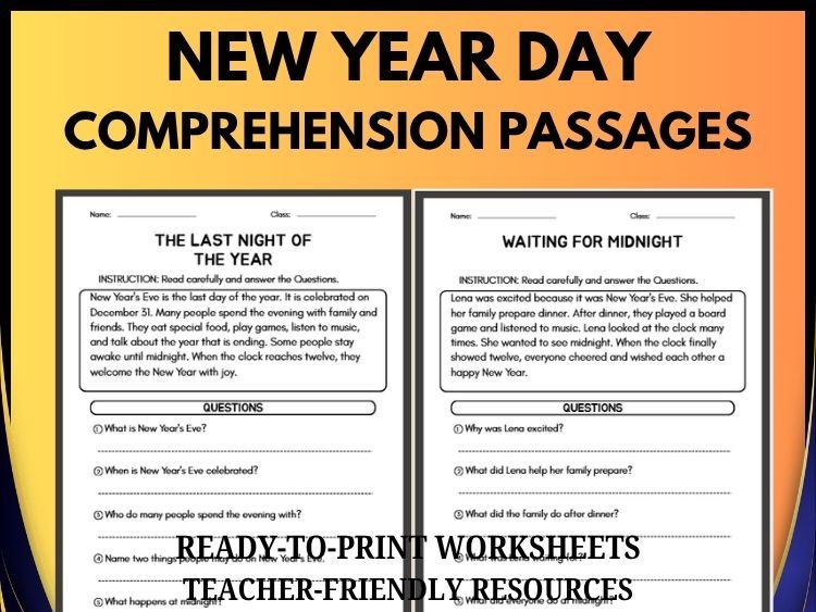 New Year's Eve Reading Comprehension Worksheets | 20 Passages & Questions Grades 2–8