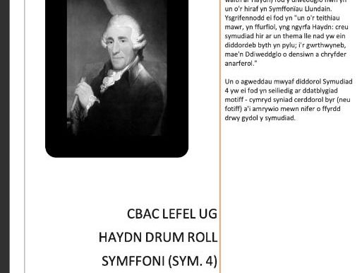 WJEC As Level Music (CBAC LEFEL UG HAYDN DRUM ROLL SYMFFONI (SYM. 4)) in Welsh