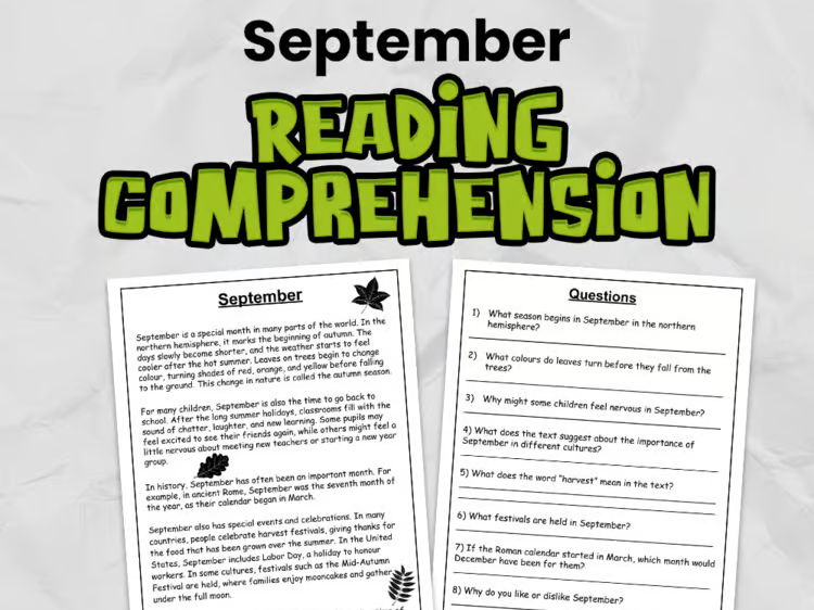 September Reading Comprehension for KS2 | Guided Reading Task