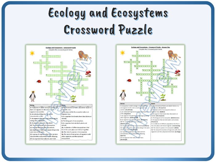 Ecology And Ecosystems Crossword Puzzle Worksheet Activity Printable 