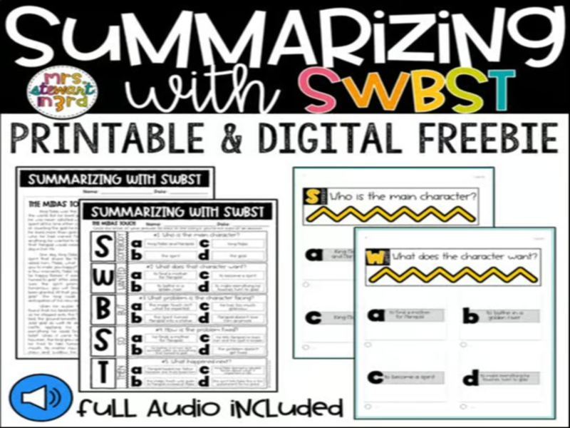 FREE Summarizing with SWBST Digital + Print Reading Lesson | Google Forms Quiz™
