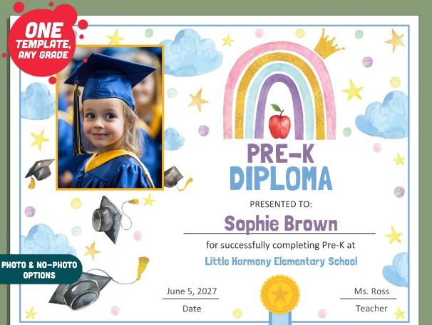 Pre K Diplomas, Editable Awards and Certificates, Graduation Templates