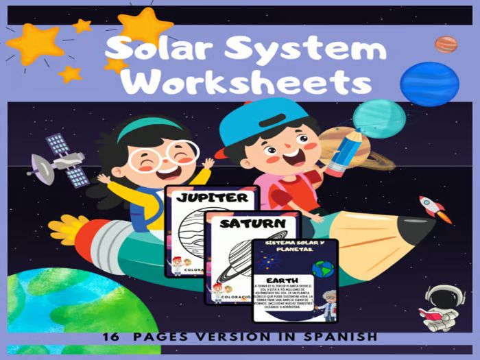Solar System Unit With Worksheets- Intro to Space Digital Activity coloring...../Version in Spanish
