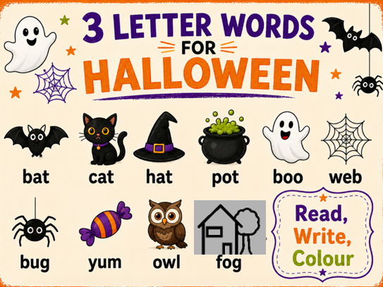 3 Letter Words + Pictures for Halloween