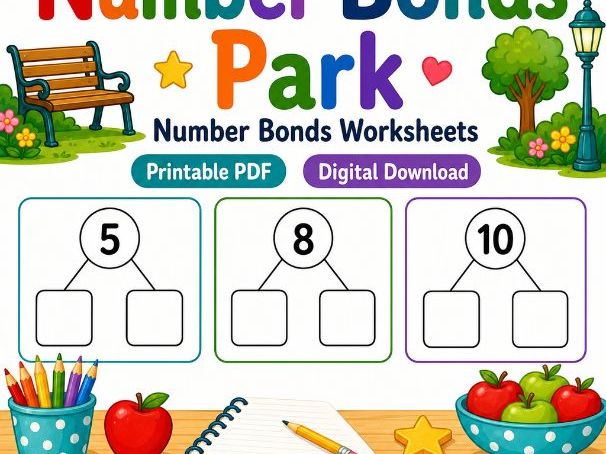 Number Bonds Park Worksheets for Kids