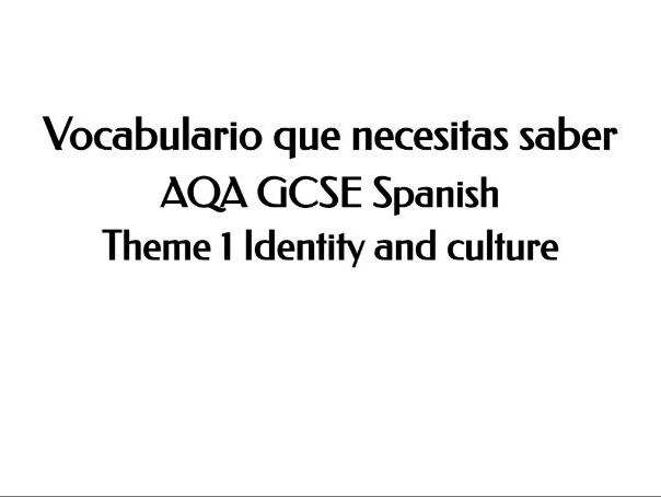 REVISION AQA GCSE Spanish - Theme 1- Reading and Listening