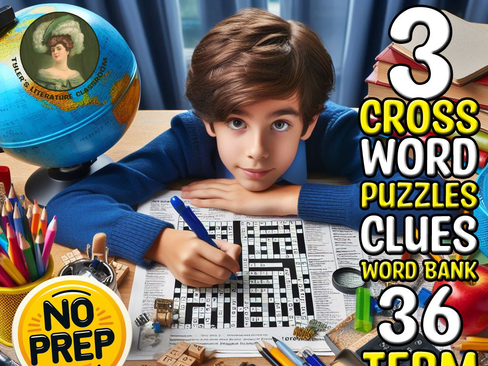 Literary Genres #1-3 ELA Vocabulary Crossword Puzzles Sub Plan