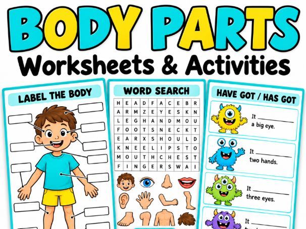 Body Parts Worksheets for Kids | ESL Vocabulary & Grammar Activities