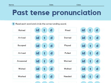 Past Tense Pronunciation Worksheet – Regular Verbs with -ed Endings