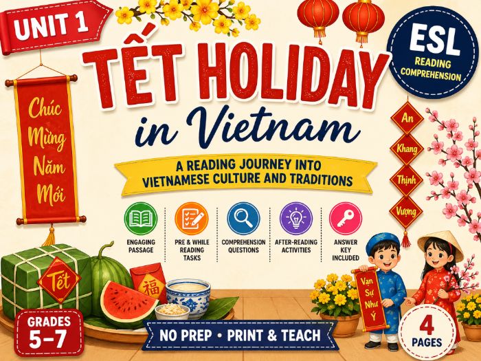 Tet Holiday in Vietnam Reading Comprehension | ESL Worksheet | No Prep PDF