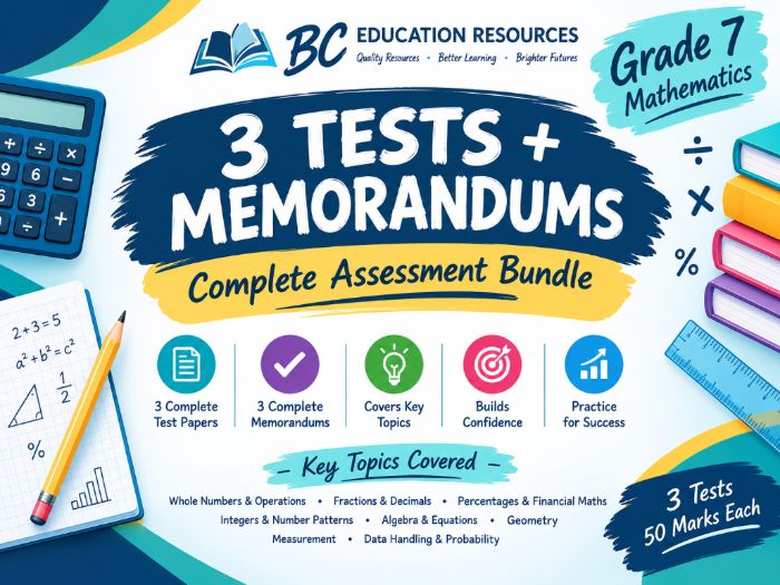 Grade 7 Maths: 3 Tests + Memorandums