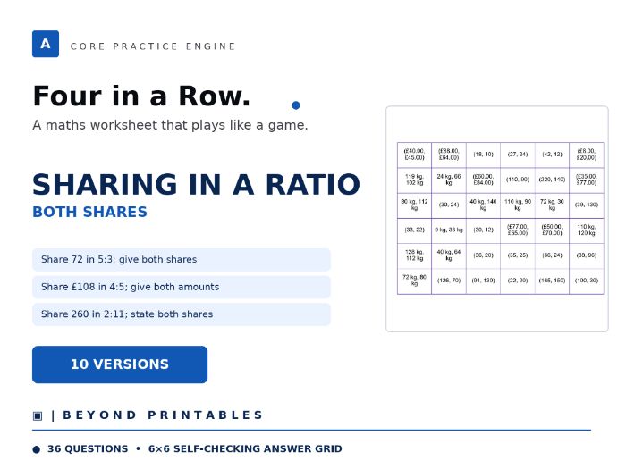 Sharing in a Ratio Four in a Row | Both Shares | Level 02 | 10 Maths Games