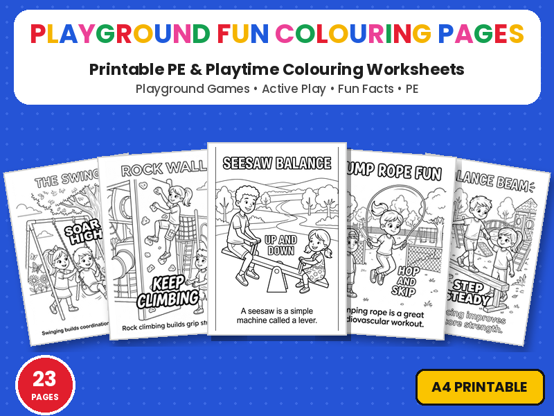 Playground Games Colouring Pages | Printable Colouring Page Worksheets | Active Play & PE Facts KS1