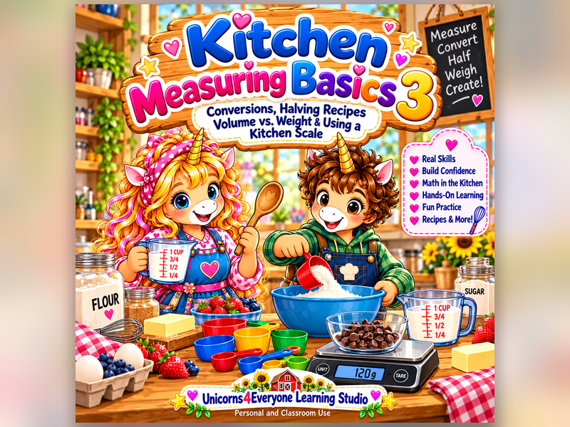 Kitchen Measuring Basics 3 Printable | Cooking Math for Kids | Measurement Conversions, Fractions, H