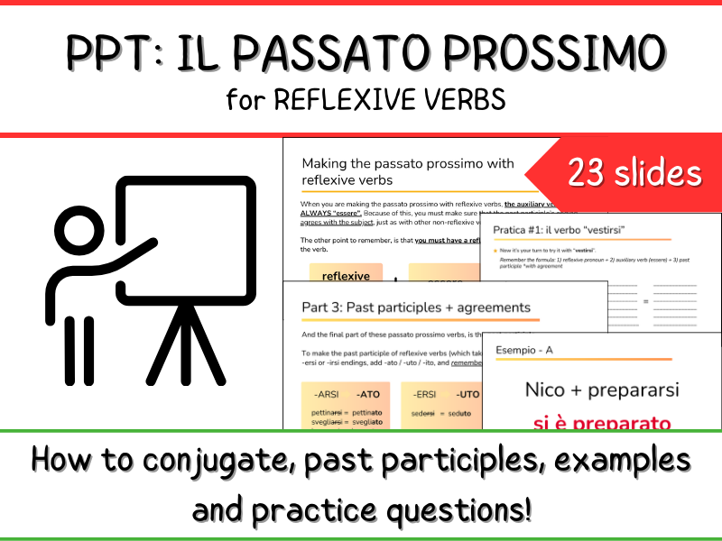 Italian Passato Prossimo for Reflexive Verbs - PPT Presentation - Conjugation + Practice