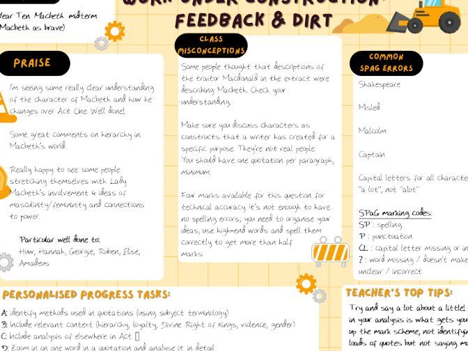 DIRT marking sheet whole-class and personalised feedback