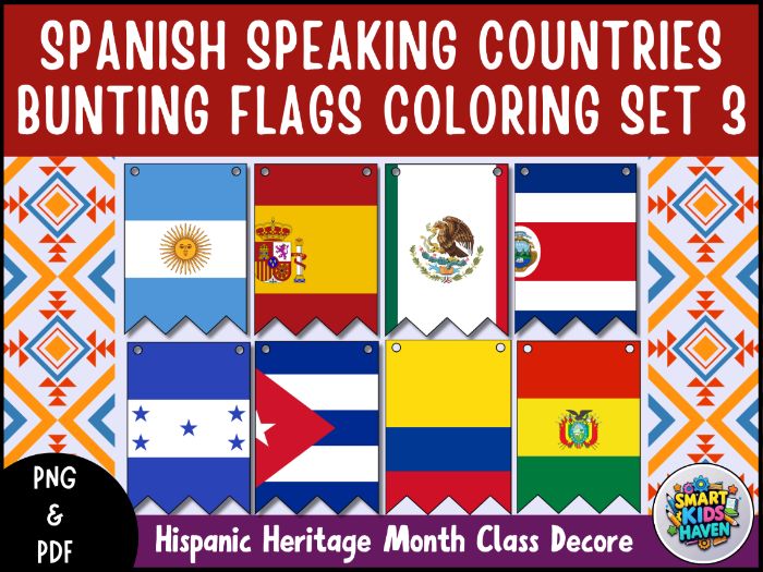 Hispanic Heritage Month Flags Spanish Speaking Countries Bunting Banner Set 3
