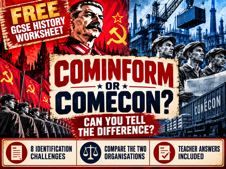 FREE GCSE Cold War Worksheet | Cominform and Comecon 1947–49 | Can You Tell the Difference?