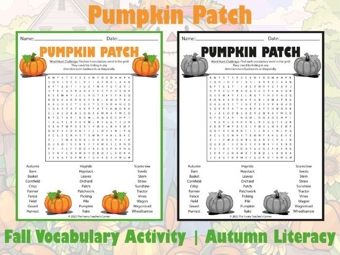 Pumpkin Patch Word Search | Fall Vocabulary Activity | Autumn Literacy Worksheet
