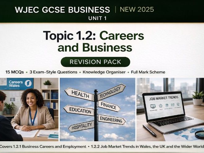 WJEC GCSE Business Topic 1.2 Careers & Business Revision Pack (NEW 2025)