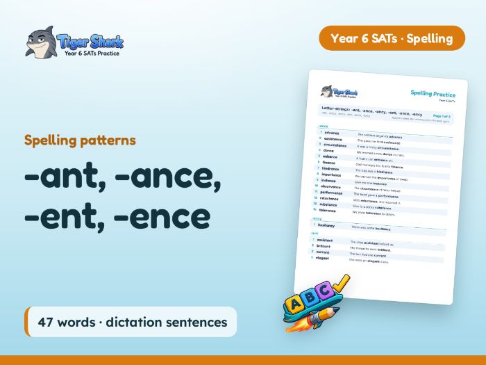 -ant, -ance, -ent, -ence: Year 6 Spellings