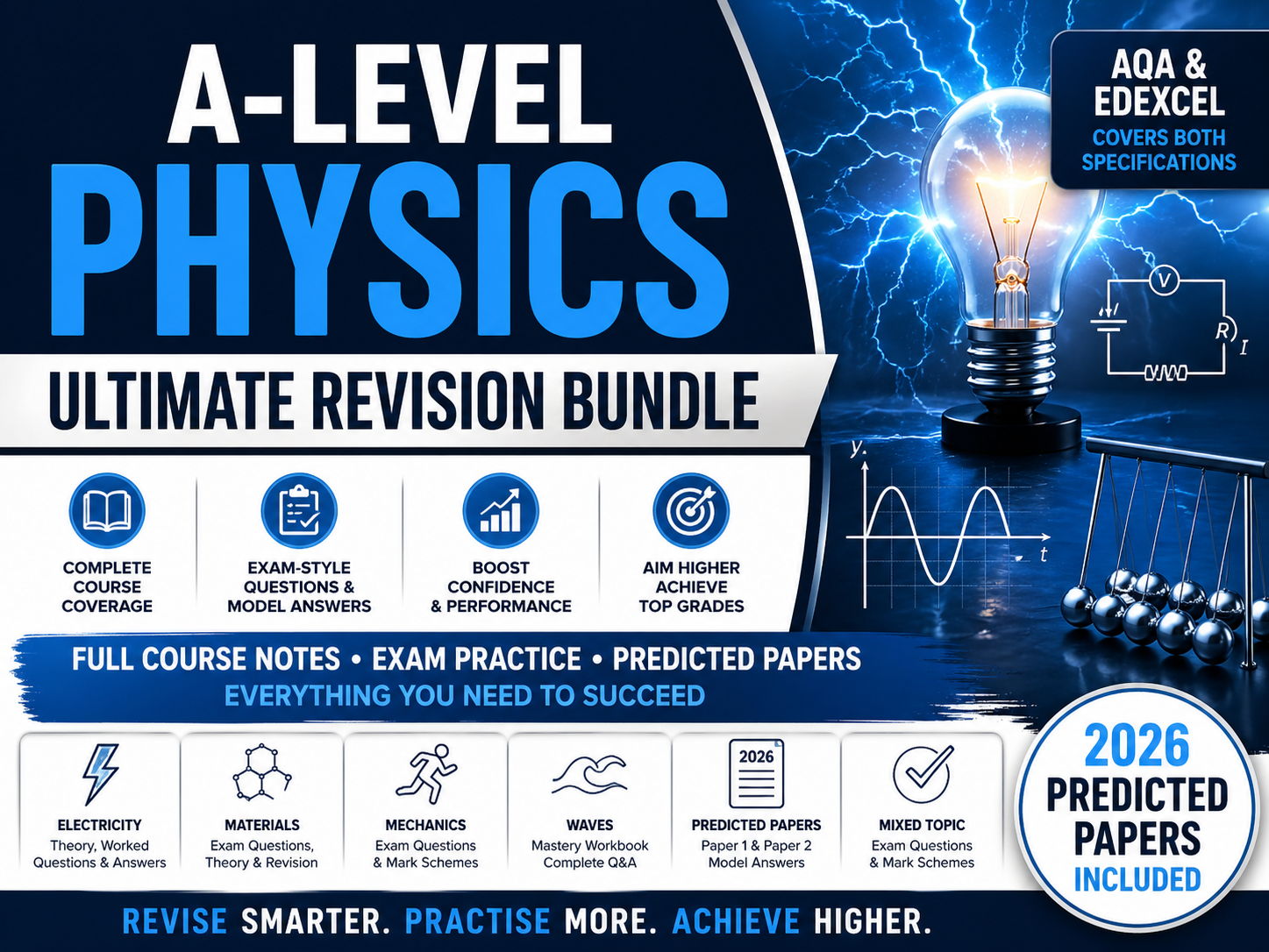 A-Level Physics Predicted Papers (AQA & Edexcel) Ultimate 2026 Bundle  – Full Course Notes, Exam Questions.