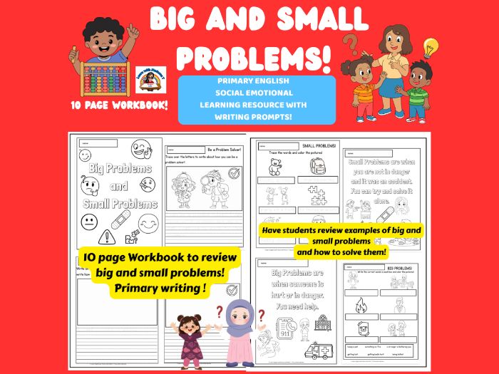 Big and Small Problems/ Problem resolutions / SEL / 10 page Primary Workbook!