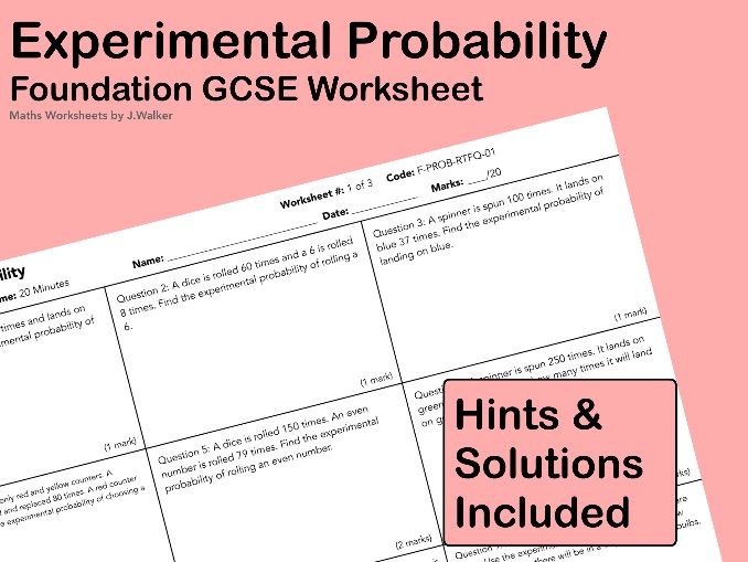 GCSE Maths Worksheet: Experimental Probability - Foundation Tier