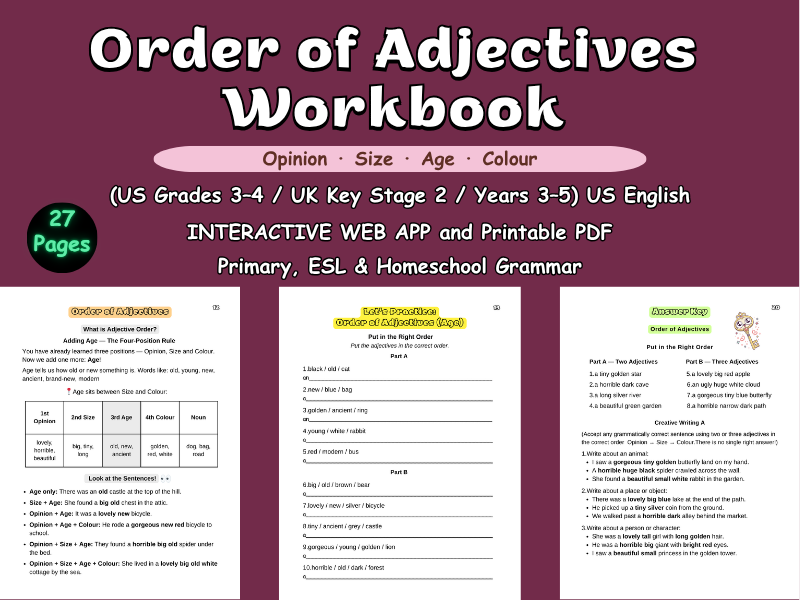 Order of Adjectives Workbook: Gr3-4/KS 2
