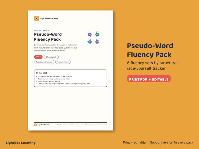 Pseudo Words Phonics Fluency Pack — Year 1 Screening Check Practice