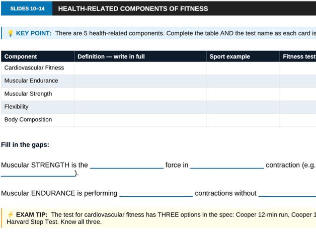 Components of Fitness & Fitness Testing | Edexcel GCSE PE | Note-Taking Sheet, alongside ppt.