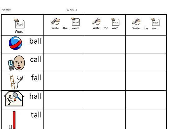 6 weeks spelling program SEN visuals