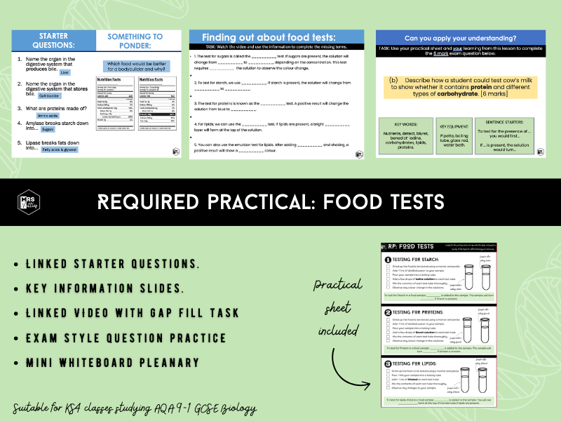 Required Practical: Food Tests (Lesson + Worksheet)