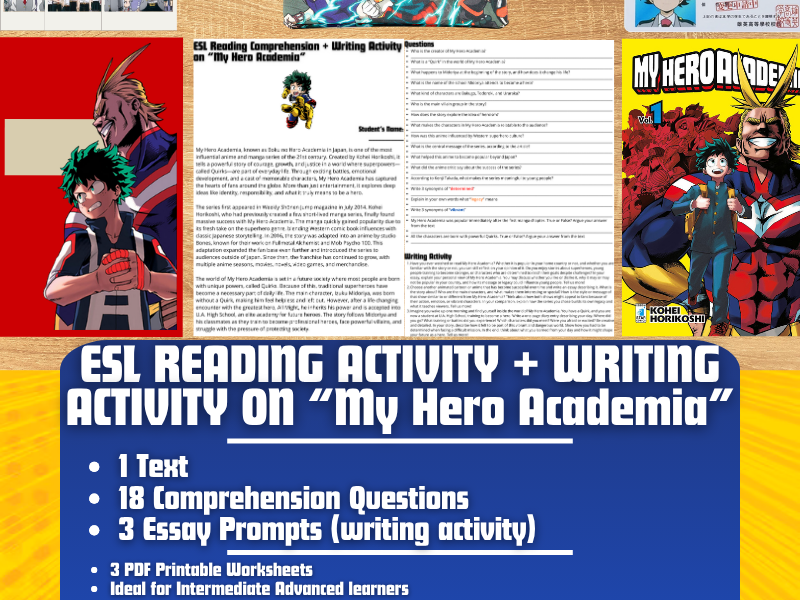ESL Reading Comprehension + Essay - My Hero Academia - Japanese Anime and Manga