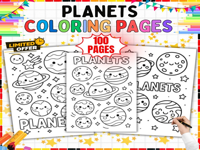 Planets Coloring Pages | 100 Sheets | Solar System Printables for Kids