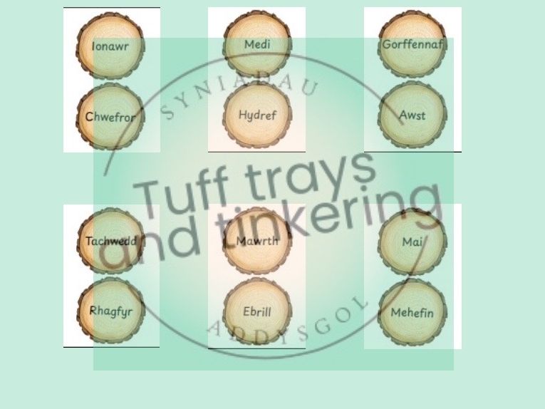 mis o flywddyn months of the year log slices Curriculum for Wales Early Years PS1 addysg Cymraeg