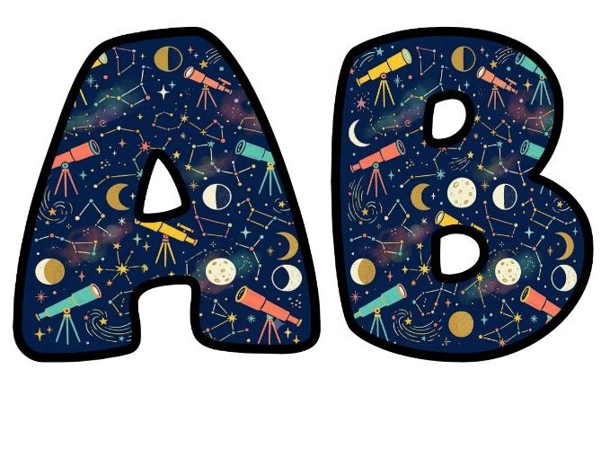 Telescopes Moon Phases Bubble Letters | Space Topic Bulletin Board Letters | Classroom Display Pack