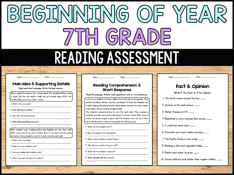 beginning of the year 7th Grade Reading assessment | No prep ELA activities