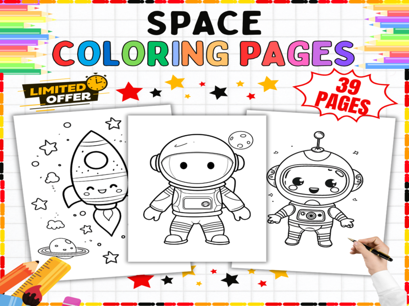 39 Space Colouring Pages - Cute Rockets Astronauts | Planets Stars Moons | Brain Break Art Activitie